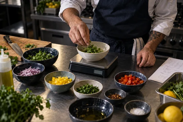 Controle de ingredientes e porções na cozinha