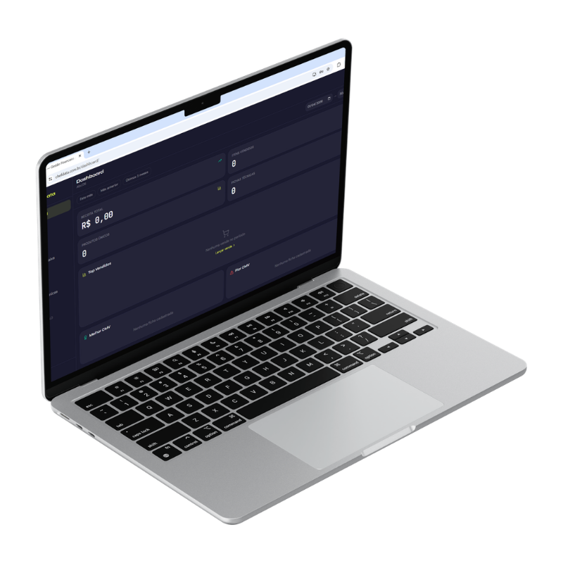 ChefData aberto no notebook exibindo DRE e relatórios financeiros do restaurante
